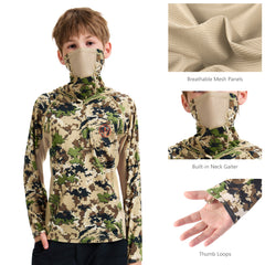 Youth UPF 50+ Hunting Hoodie Shirt with Neck Gaiter FS02Y