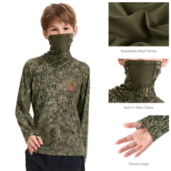 Youth UPF 50+ Hunting Hoodie Shirt with Neck Gaiter FS02Y