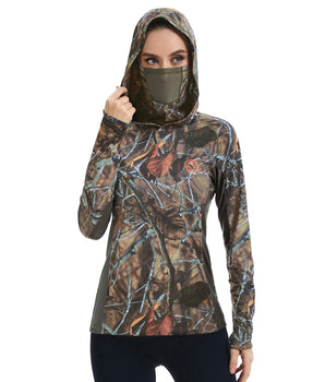 Women’s UPF 50+ Camo Hoodie Shirt with Neck Gaiter FS03W