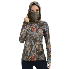Women’s UPF 50+ Camo Hoodie Shirt with Neck Gaiter FS03W
