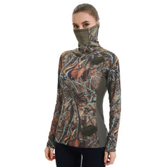 Women’s UPF 50+ Camo Hoodie Shirt with Neck Gaiter FS03W