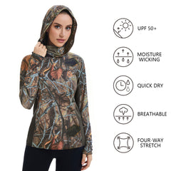 Women’s UPF 50+ Camo Hoodie Shirt with Neck Gaiter FS03W