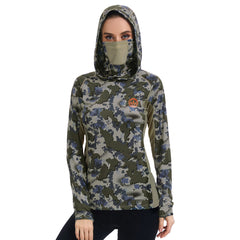 Women’s UPF 50+ Camo Hoodie Shirt with Neck Gaiter FS03W
