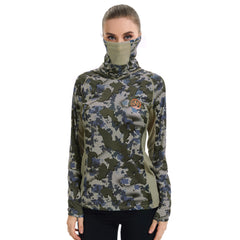 Women’s UPF 50+ Camo Hoodie Shirt with Neck Gaiter FS03W