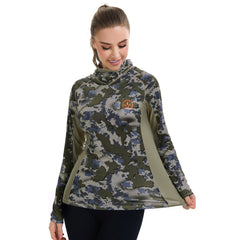 Women’s UPF 50+ Camo Hoodie Shirt with Neck Gaiter FS03W