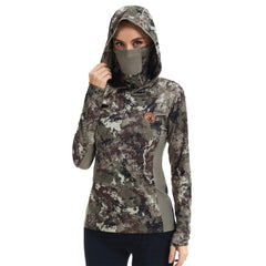 Women’s UPF 50+ Camo Hoodie Shirt with Neck Gaiter FS03W