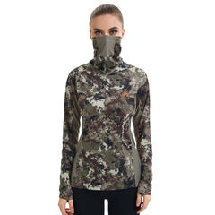 Women’s UPF 50+ Camo Hoodie Shirt with Neck Gaiter FS03W