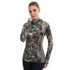 Women’s UPF 50+ Camo Hoodie Shirt with Neck Gaiter FS03W