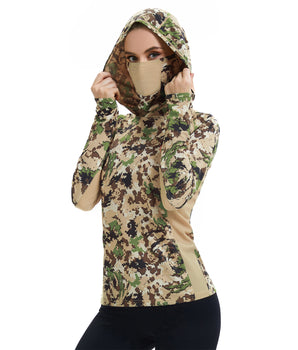 Women’s UPF 50+ Camo Hoodie Shirt with Neck Gaiter FS03W