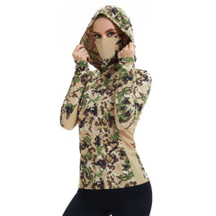Women’s UPF 50+ Camo Hoodie Shirt with Neck Gaiter FS03W