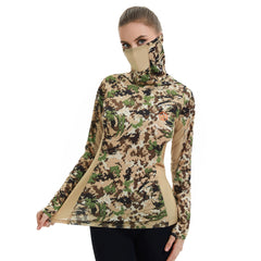 Women’s UPF 50+ Camo Hoodie Shirt with Neck Gaiter FS03W