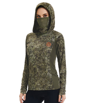 Women’s UPF 50+ Camo Hoodie Shirt with Neck Gaiter FS03W
