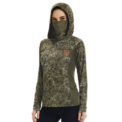Women’s UPF 50+ Camo Hoodie Shirt with Neck Gaiter FS03W