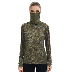 Women’s UPF 50+ Camo Hoodie Shirt with Neck Gaiter FS03W