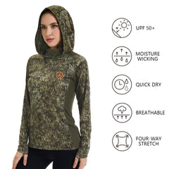 Women’s UPF 50+ Camo Hoodie Shirt with Neck Gaiter FS03W