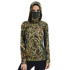 Women’s UPF 50+ Camo Hoodie Shirt with Neck Gaiter FS03W