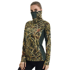 Women’s UPF 50+ Camo Hoodie Shirt with Neck Gaiter FS03W