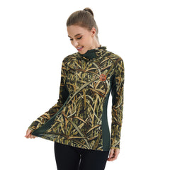 Women’s UPF 50+ Camo Hoodie Shirt with Neck Gaiter FS03W
