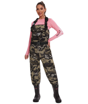 Women Desolve Bare Camo Neoprene Waders with 600g Insulated Rubber Boots - Bassdash