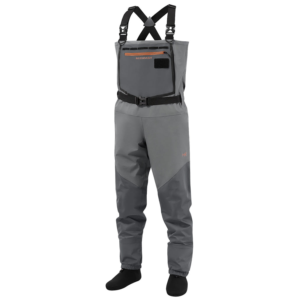 thumbnail image 2 of BASSDASH Men’s Breathable Wading Pants – Waterproof Fly Fishing Waist High Waders With Pockets, Stocking Foot & Repair Kit 2 of 12