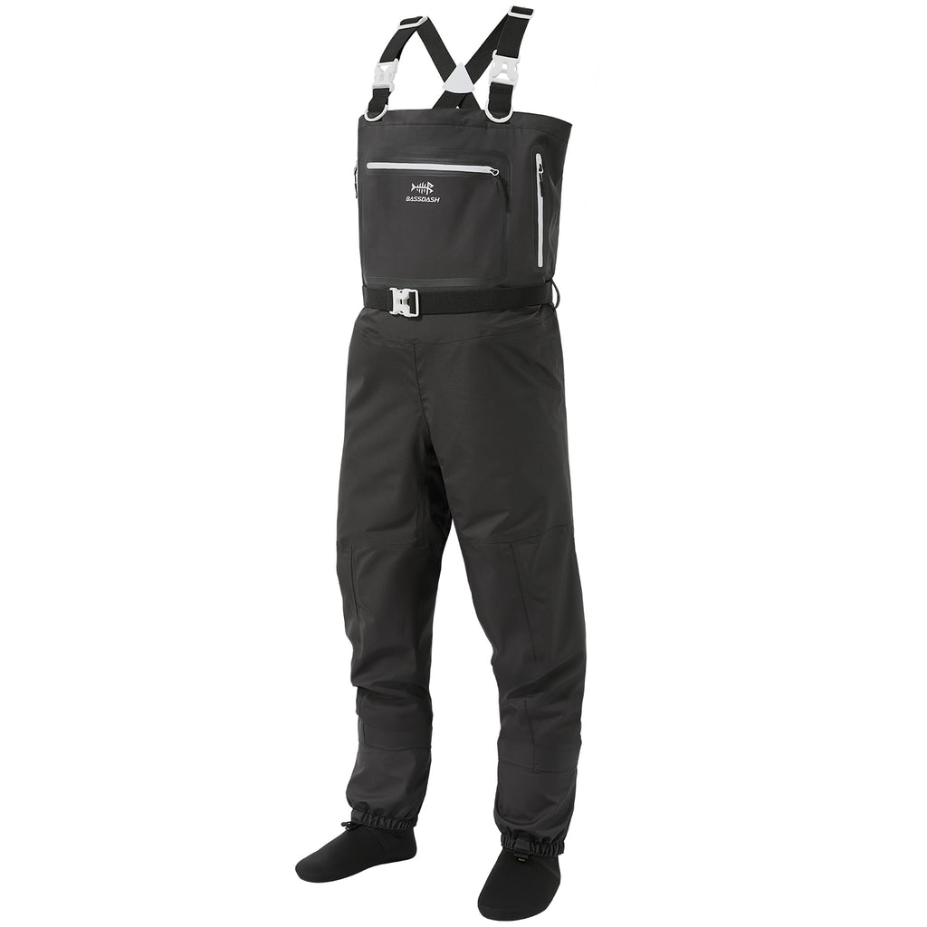 thumbnail image 2 of BASSDASH Men’s Breathable Wading Pants – Waterproof Fly Fishing Waist High Waders With Pockets, Stocking Foot & Repair Kit 2 of 12