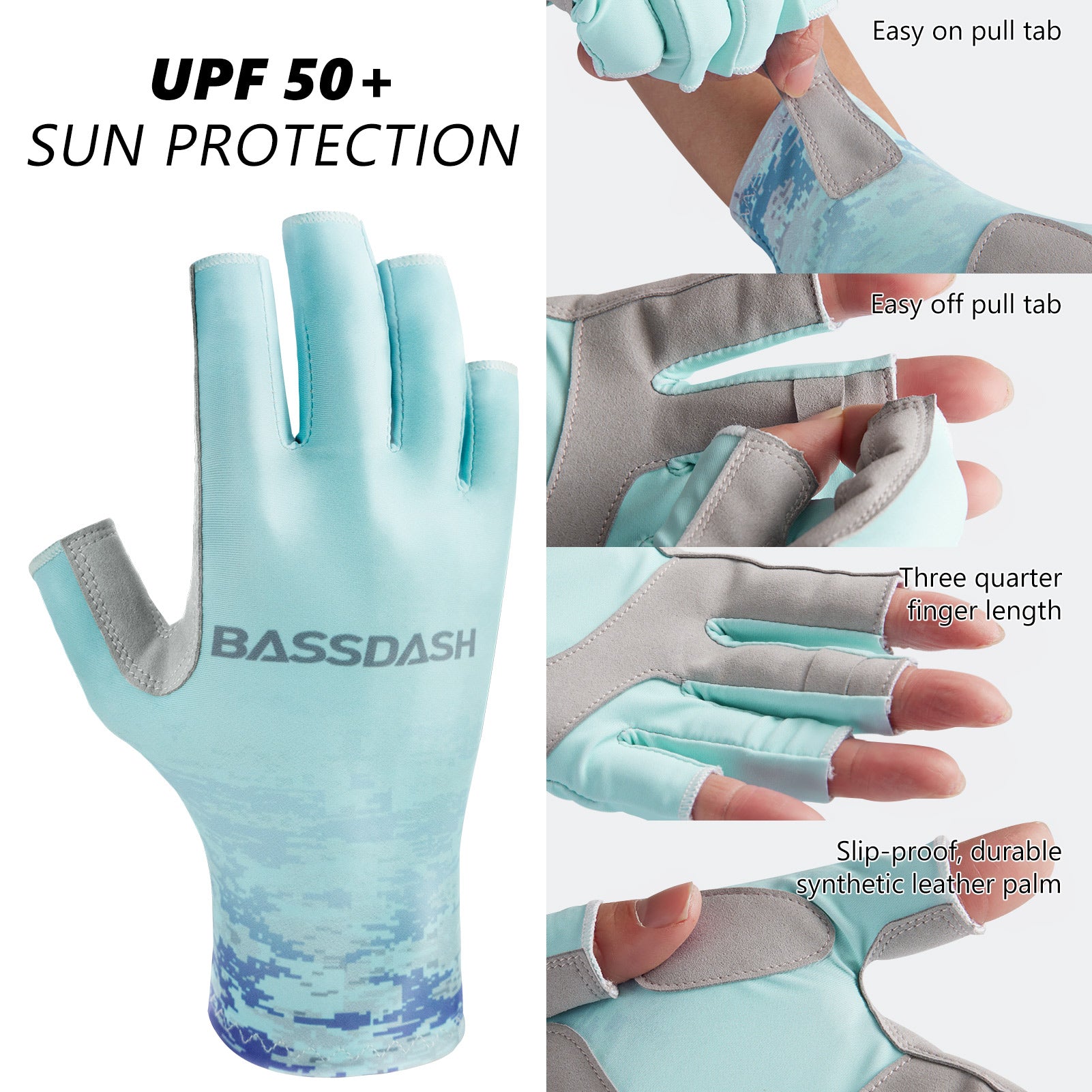 UV Protection Fishing 2 Cut Fingers Gloves Sun Gloves Men Women for  Kayaking, Hiking, Paddling, Driving, Canoeing, Rowing 