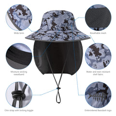 Unisex UPF 50+ Sun Hat with Face Cover & Neck Flap FH09