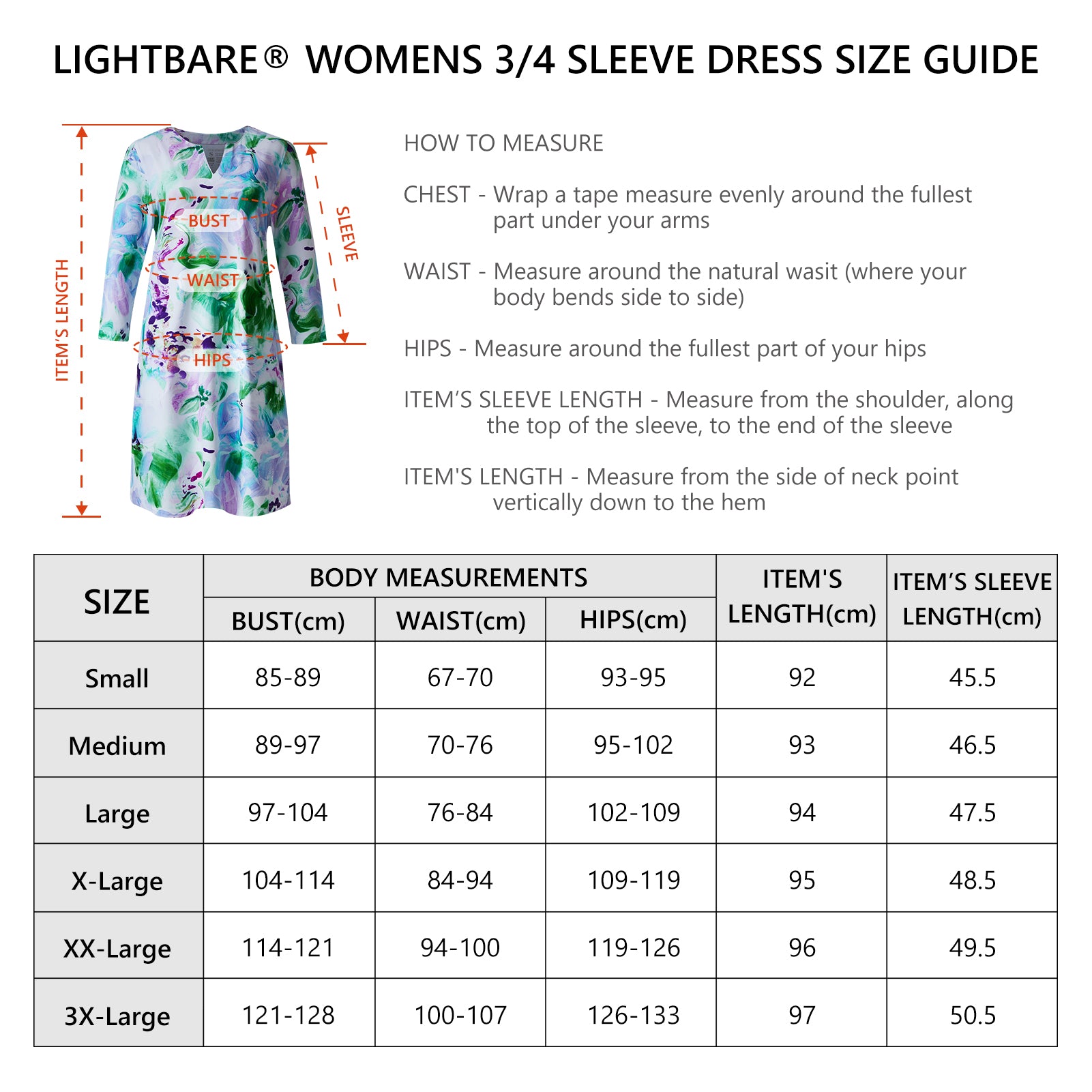 Lightbare Women's UPF50+ 3/4 Sleeve Dress LB04W