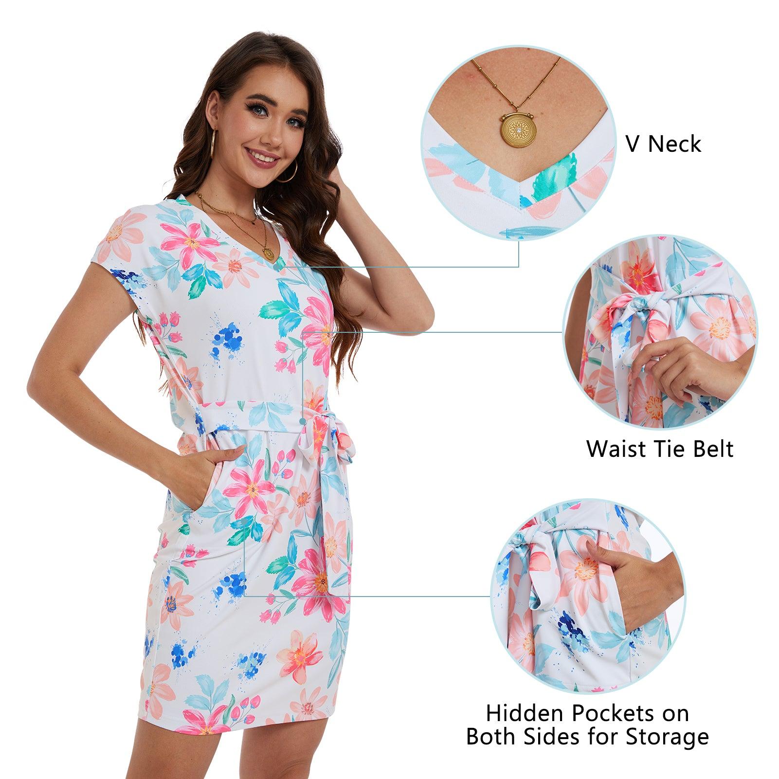 Women's UPF 50+ Short Sleeve Tie Waist Dress LB13W - Bassdash