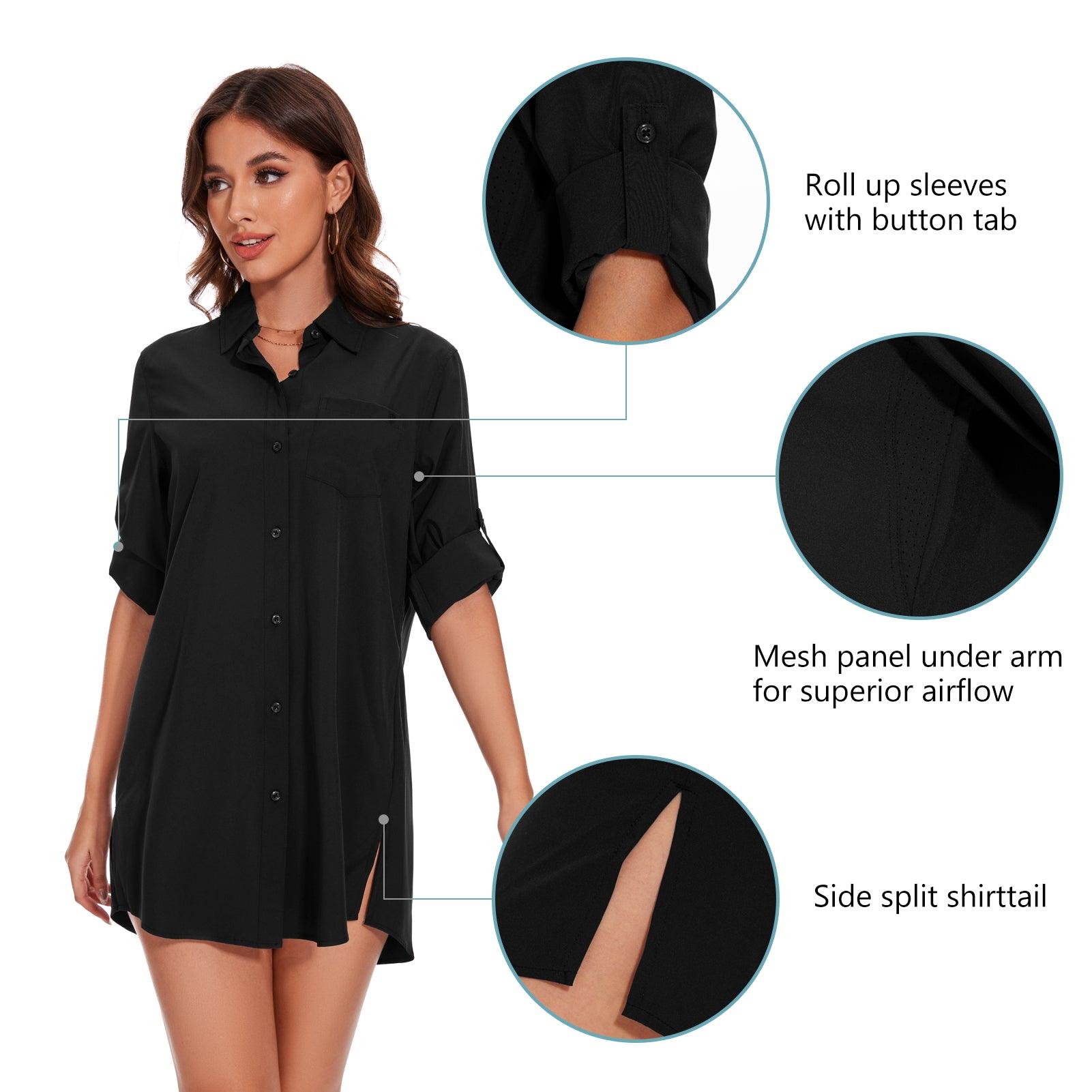 Women's UPF 50+ Long Sleeve Button Down Shirt Dress LB16W - Bassdash