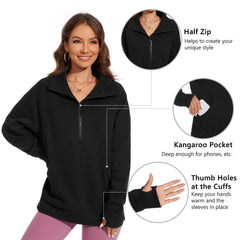 Women’s Oversized Half Zip Fleece Sweatshirts LB21W - Bassdash