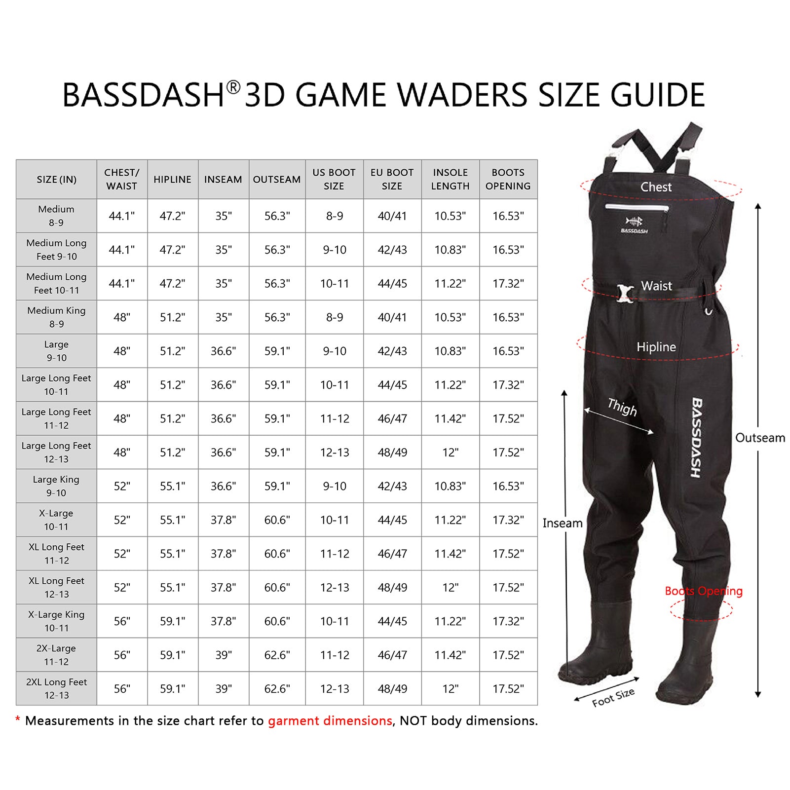 Bassdash 3D Boot Foot Waders Ultra High Strength Black Plaid Nylon PVC  Fishing Hunting Chest Waders For Men