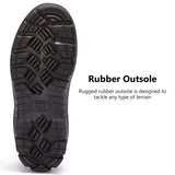 Close-up of a rugged rubber outsole with text on a white background