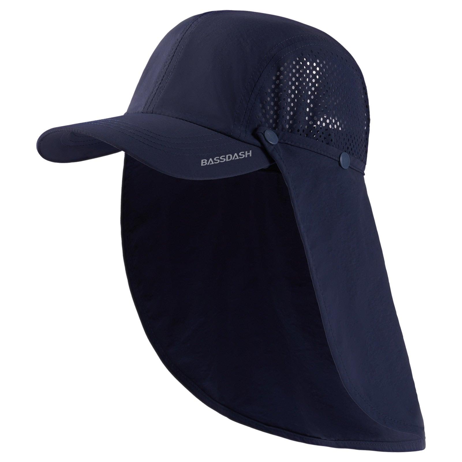 Bassdash Foldable UPF 50+ Fishing Hats with Removable Neck Flap Fh12, Dark Blue with Unfoldable Brim / One Size