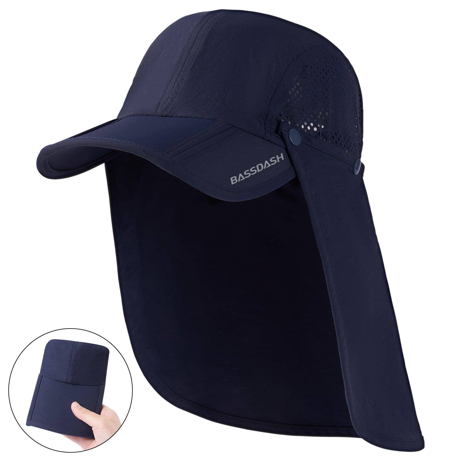 Packable Sun Hat with Removable Neck Flap | Bassdash Fishing Dark Blue with Foldable Brim / One Size