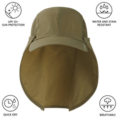 Bassdash Foldable UPF 50+ Fishing Hats with Removable Neck Flap FH12 - Bassdash