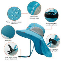 Unisex UPF 50+ Water Resistant Sun Hat with Neck Flap FH06 - Bassdash
