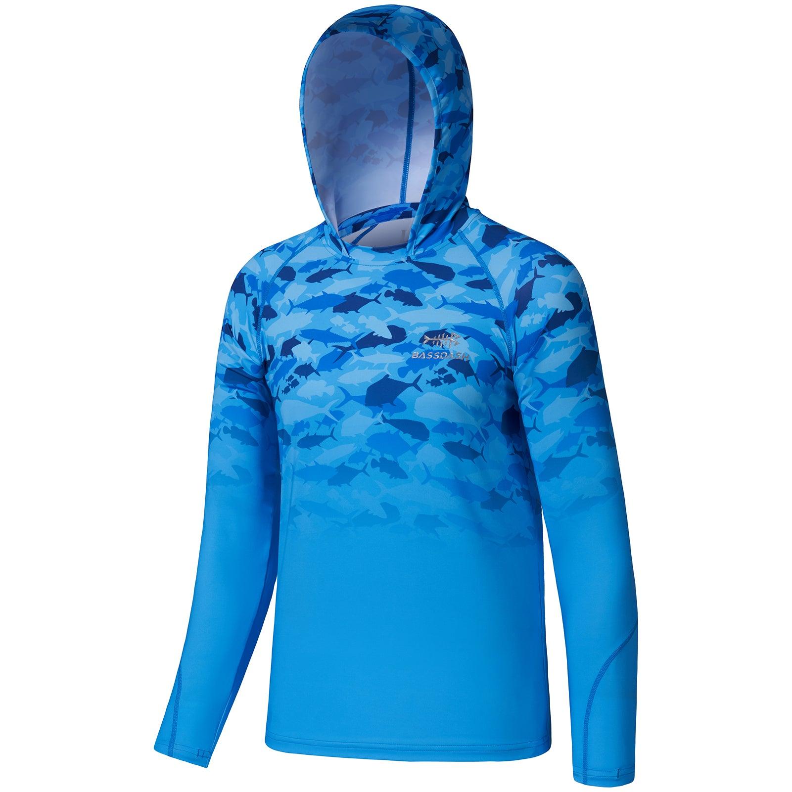 Youth UPF50+ Long Sleeve Fishing Hoodie Shirt FS03Y Blue Fish Gradient / Small