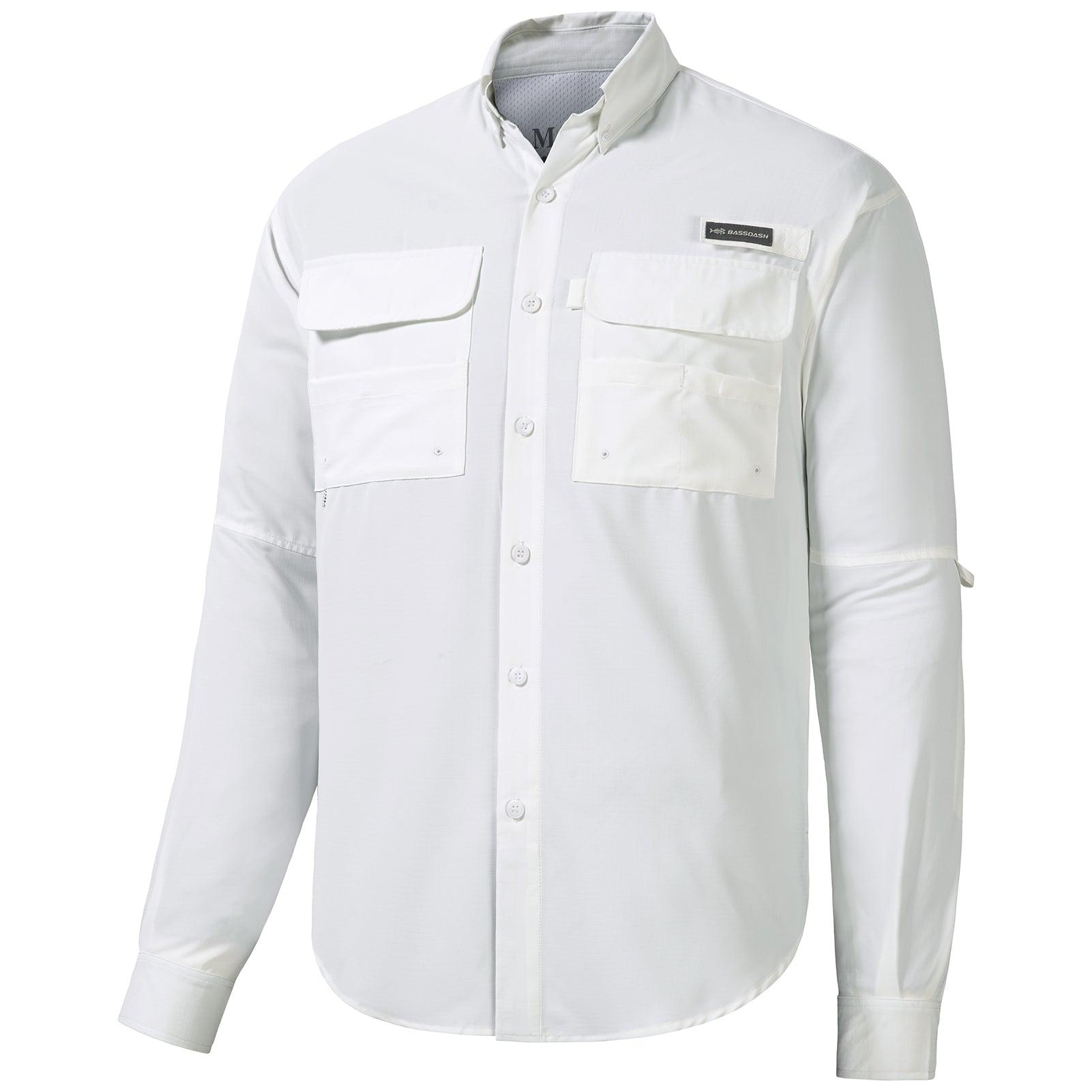 Men's UPF 50+ Long Sleeve Fishing Button Down Shirt FS21M, White / X-Large