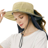 Women's UPF 50+ Sun Hat with Ponytail Hole Neck Flap FH05W