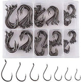 175/180 Pcs Octopus Offset Fishing Hooks in Assorted Sizes with Tackle Box
