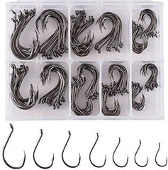 175/180 Pcs Octopus Offset Fishing Hooks in Assorted Sizes with Tackle Box - Bassdash