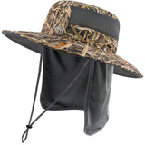 Unisex UPF 50+ Wide Brim Bucket Hat with Detachable Neck Flap FH02 - Bassdash