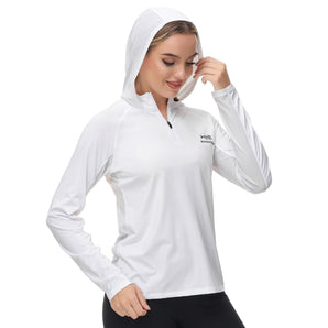 Women’s UPF 50+ Long Sleeve Hoodie Half Zip Shirt - Bassdash#color_white