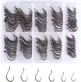 175/180 Pcs Octopus Offset Fishing Hooks in Assorted Sizes with Tackle Box