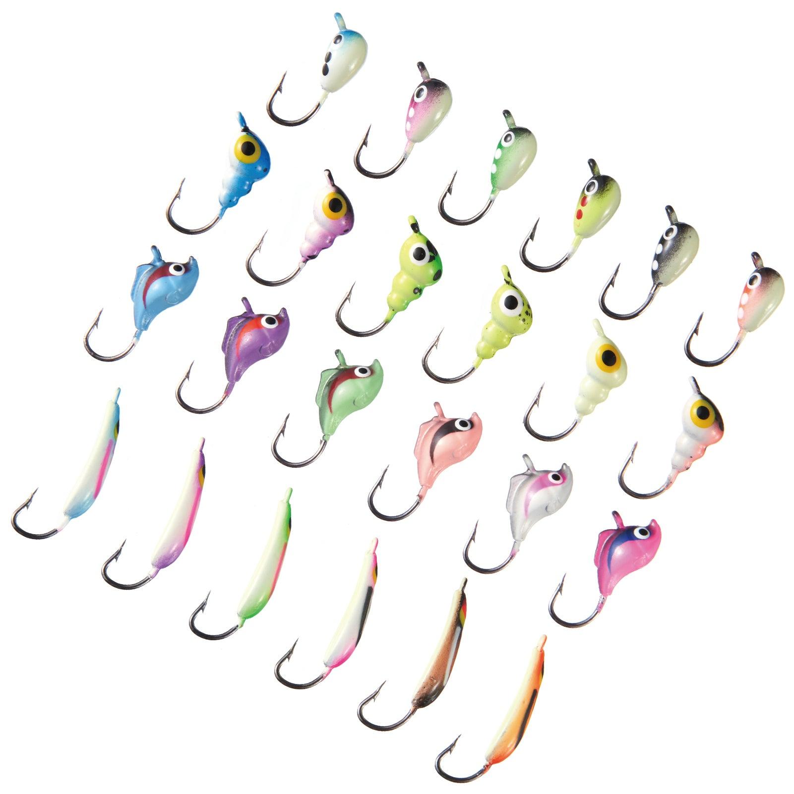 Ice Fishing Lure Kit Glowing Paint Jigs, 12pcs assorted perch/walleye/