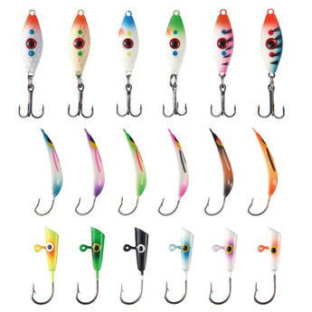 Ice Fishing Lure Kit Glowing Paint Jigs, 18pcs assorted Ice Fishing Lure Kit Glowing Paint Jigs, 18pcs assorted