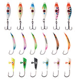 Ice Fishing Lure Kit Glowing Paint Jigs, 18pcs assorted perch/walleye/pike jigs