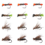 12pcs Barbless Nymphs and Dry Flies for Trout Fishing