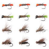 12pcs Barbless Nymphs and Dry Flies for Trout Fishing